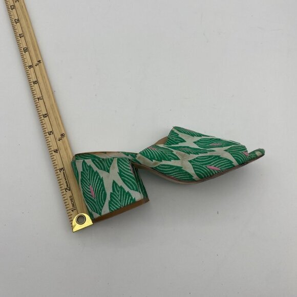 URBAN OUTFITTERS Green Leaf Mules Womens SZ 7 Block Heel Open Toe Tropical - Picture 9 of 9